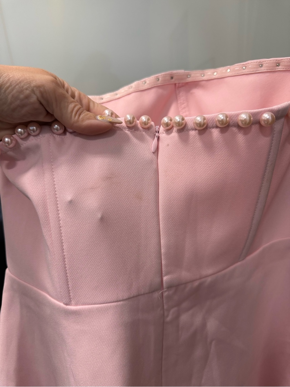 Altar'd State Strapless Pink Pearl-Trim Fit & Flare Dress - Picture 6 of 6